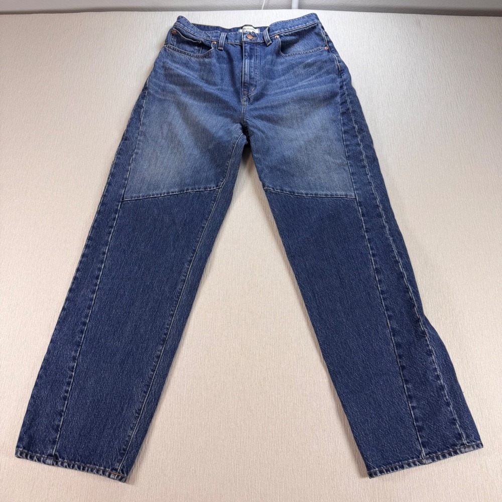 Madewell Women 29 Baggy Tapered Paneled Denim Jeans Blue Two Toned